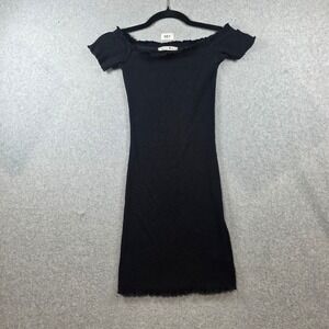 Better Be Womens Black Ribbed Off Shoulder Mini Dress Lettuce Trim D12620S Small